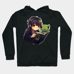 Anime Frog Boy Reading Sticker Hoodie